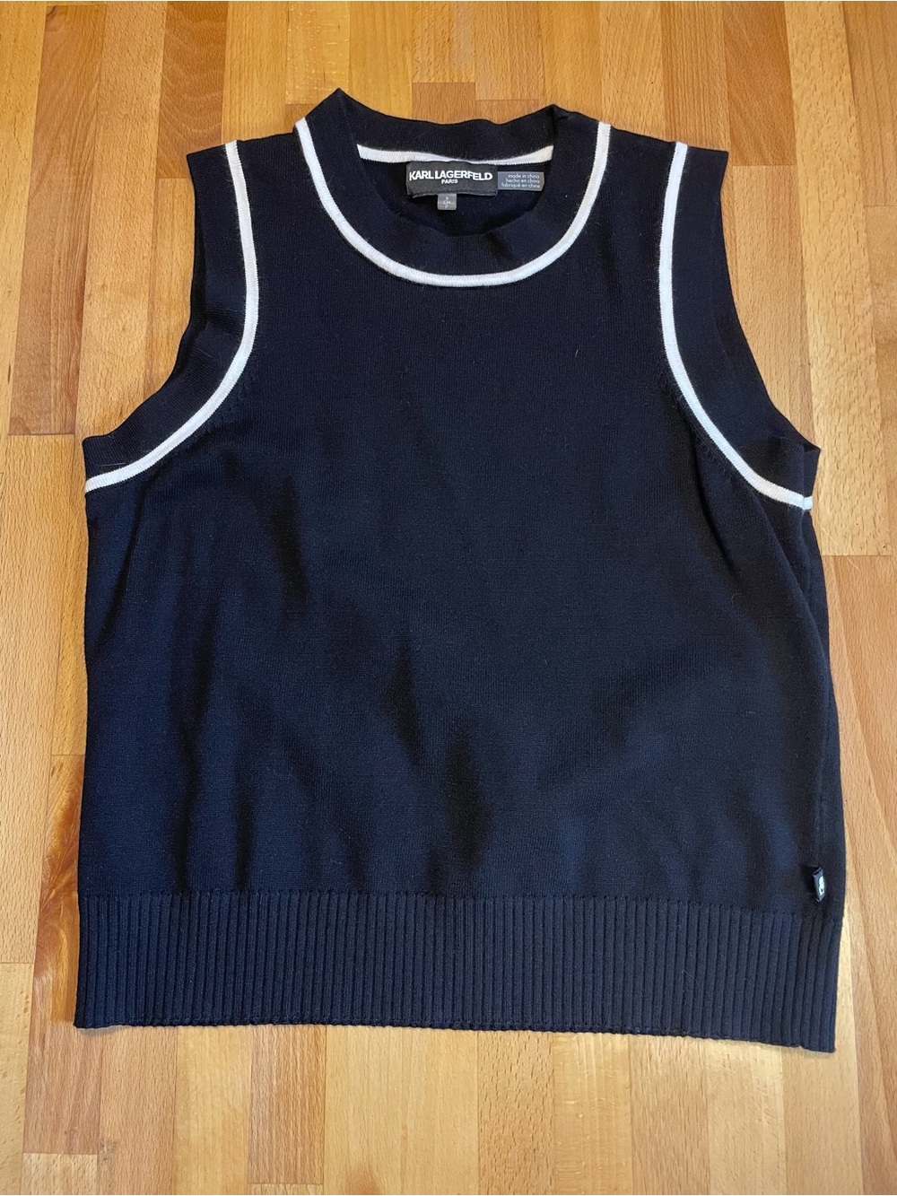 Karl Lagerfeld Knit Sleeveless Sweater with White Trim